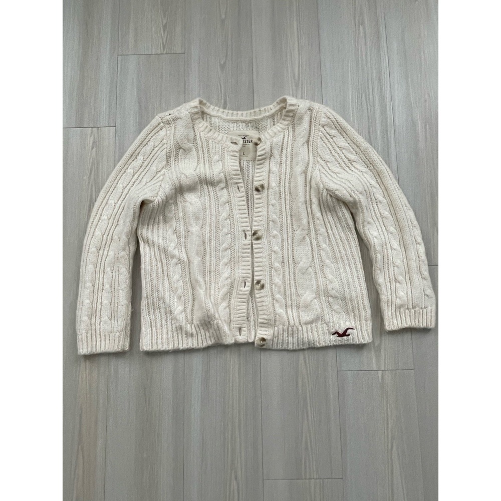 Hollister Crewneck Cardigan White/Cream, Long Sleeve, Size L